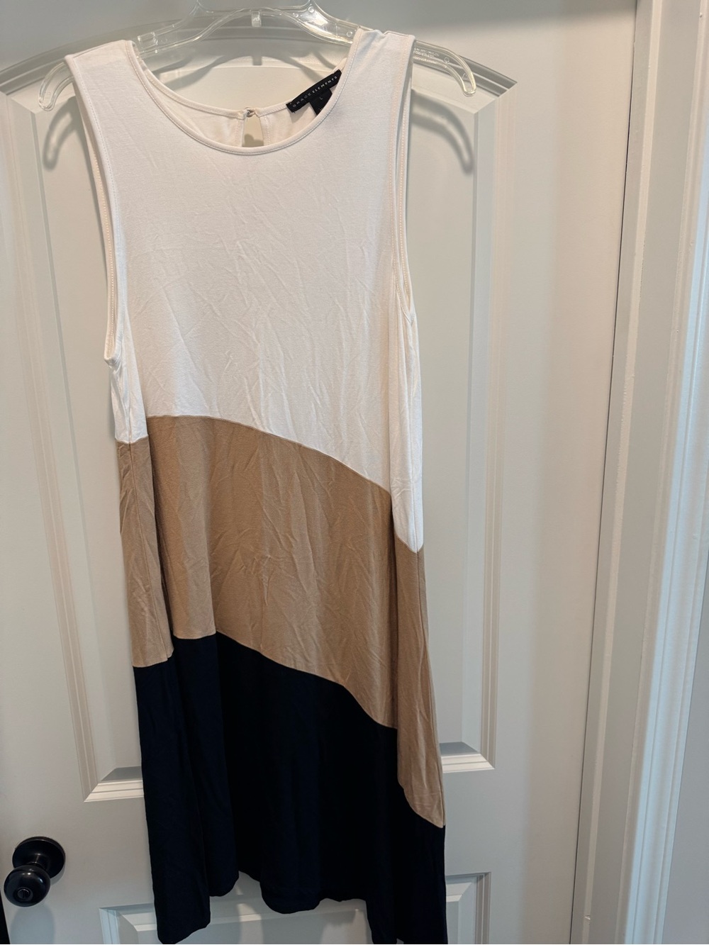 Grace Elements Colorblock Sleeveless Swing Top - White, Tan, Black